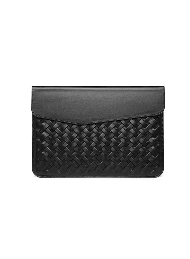 Microfiber Braided Horizontal MacBook Pro 14-inch Sleeve Bag For Apple Notebook Lenovo Small Air13-Color:Microfiber Lamb Pattern-Black (woven Horizontal Liner Bag)-Applicable Model:13 Inch -14 Inch - Image 1